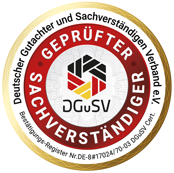 Siegel "Geprüfter Sachverständiger DGuSV"